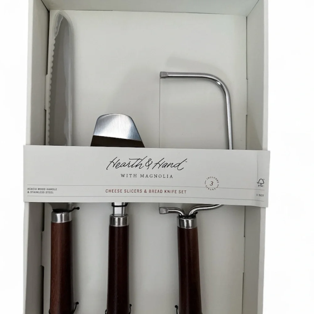 Hearth & Hand Set of 3 Cheese and Bread Knives Dark Brown